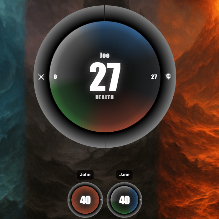 MTG life tracker showing the active player’s health and other players’ life totals.